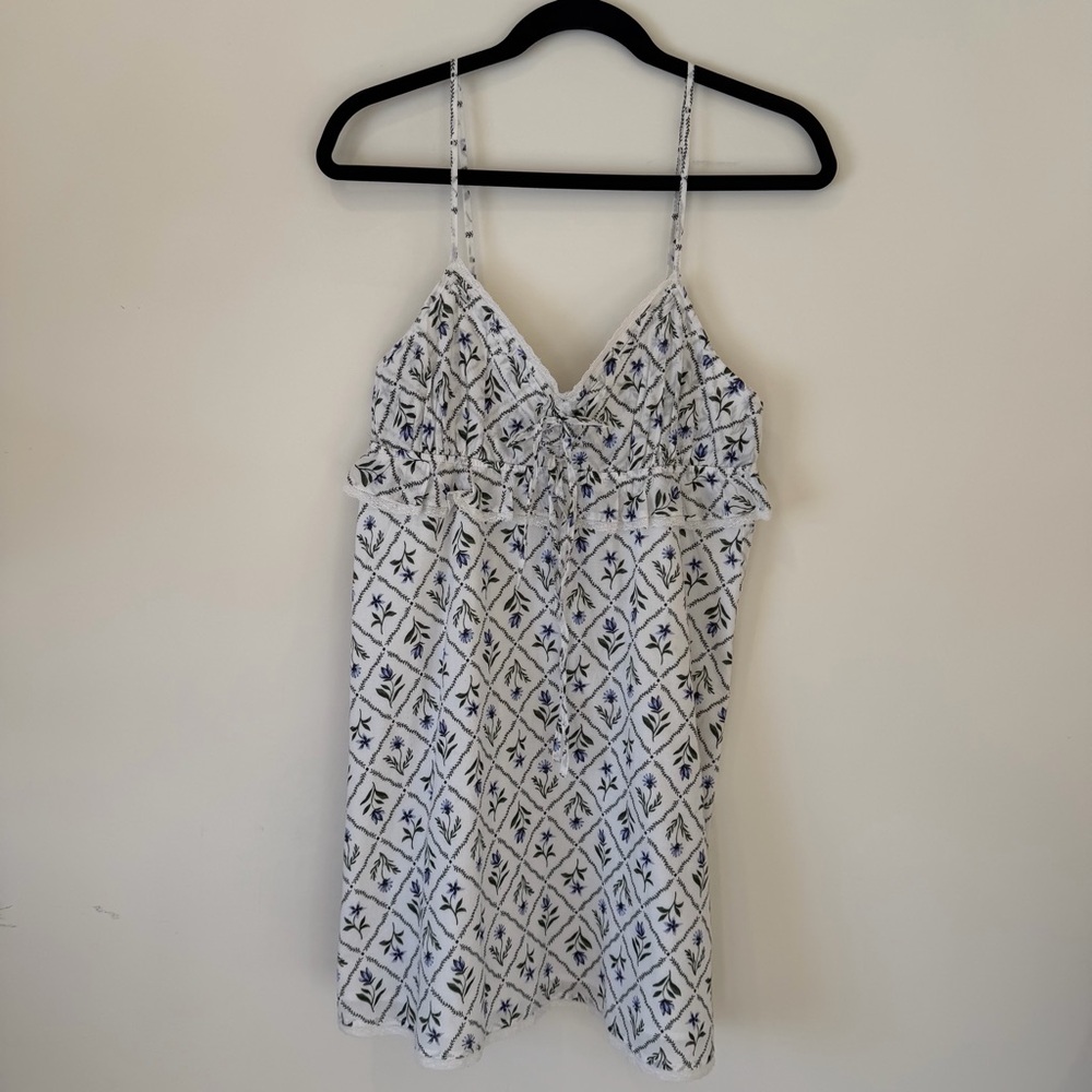Florence by Mills 100% Cotton White Floral Spaghetti Strap Dress   Size L NWT